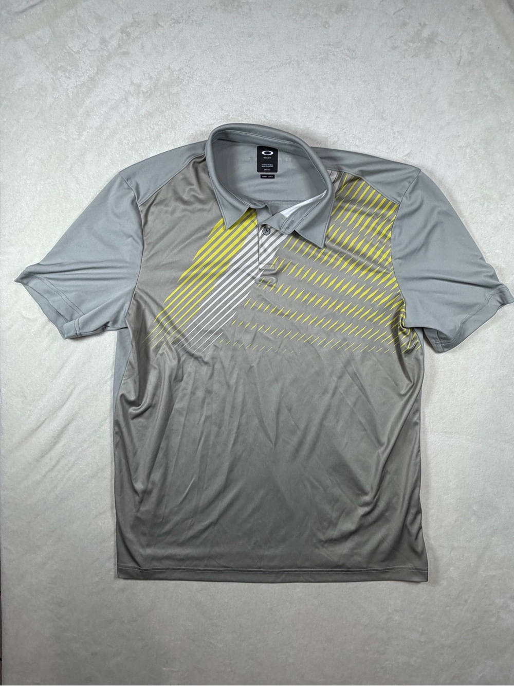 Oakley Men’s Large Gray Performance Polo with Yellow and White Graphic